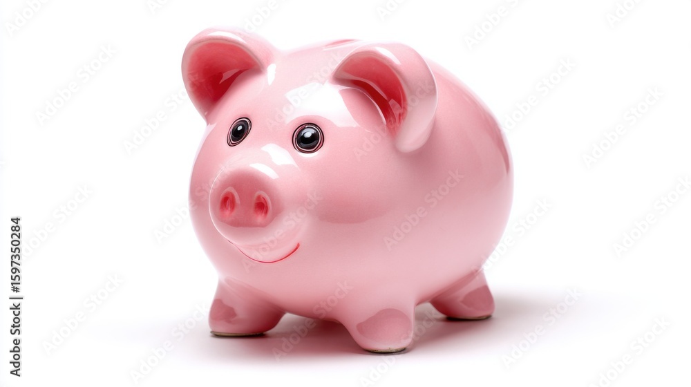 A smiling piggy bank made of ceramic sits on a white surface, reflecting soft light. Its round body and friendly face add a playful touch to any space. A smiling piggy bank made of ceramic sits on a white surface, reflecting soft light. Its round body and friendly face add a playful touch to any space.