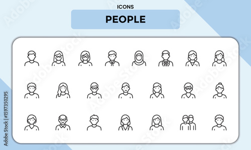 People Line Icons Pack – Outline Icons Representing Diverse Individuals, Professions, and Genders