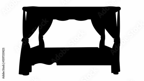 Silhouette of a four poster bed with curtains and a headboard in a dark bedroom setting style | editable eps vectors