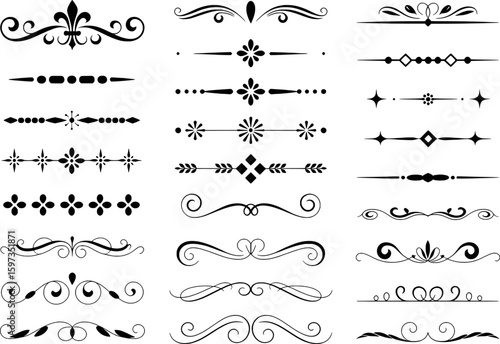 Ornate black decorative flourishes and dividers vector