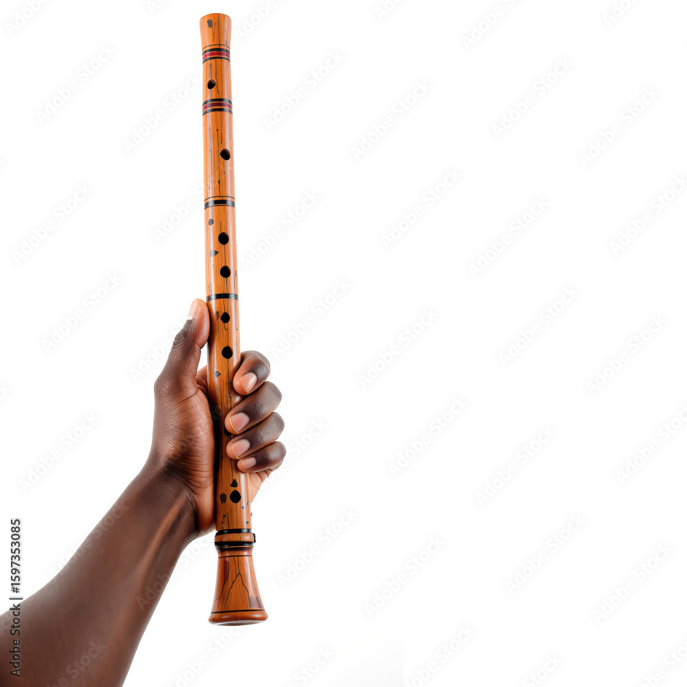 Fototapeta premium Holding a wooden flute in a musician's hand