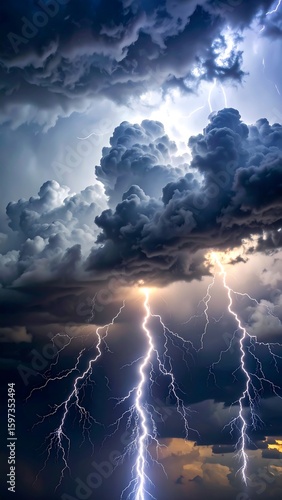 Dramatic storm clouds with lightning