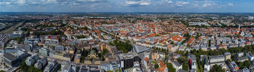 Aerial of the old town of the city Augsburg on a sunny noon in summer in Germany. Aerial of the old town of the city Augsburg on a sunny noon in summer in Germany.