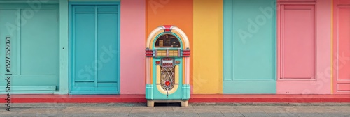 Colorful building facade with a vintage jukebox (1)