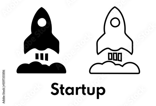 Startup Vector Icon Set – Outline Style Icons Representing Innovation, New Business Launch, Entrepreneurship, Growth, Pitch, Funding, Idea Development, Teamwork, Strategy, and Scalable Business Models