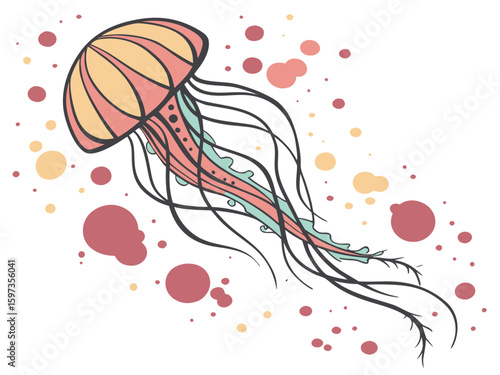 Jellyfish. Vector illustration in doodle style on a white background.