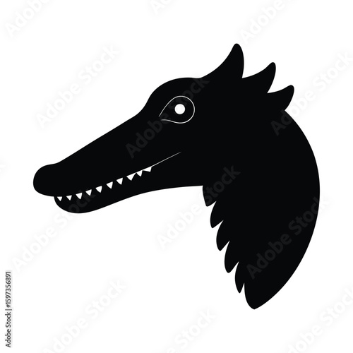 Silhouette vector of a gharial head with long snout and sharp teeth for river reptile design Vector illustration