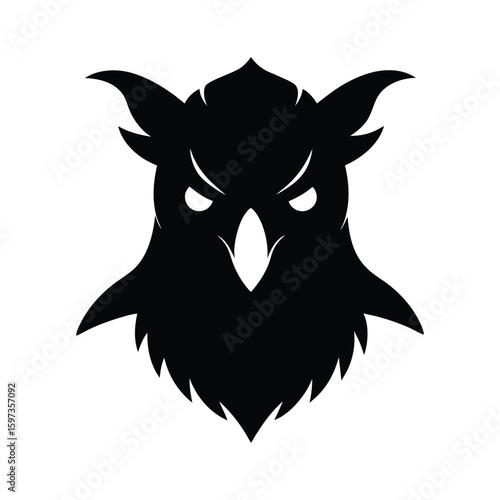 Silhouette vector of a harpy head with fierce eyes and feathers for mythical winged creature art Vector illustration