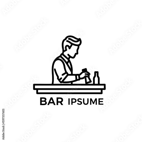 Logo of Bartender Behind Bar Counter, Bartender Logo Design