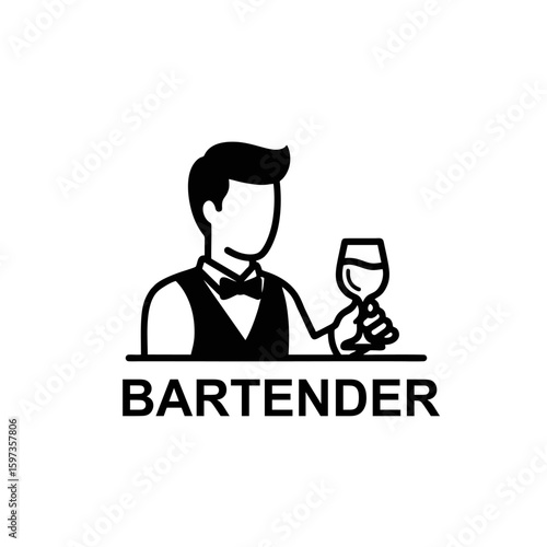Bartender Logo With Wine Glass, Simplified Design