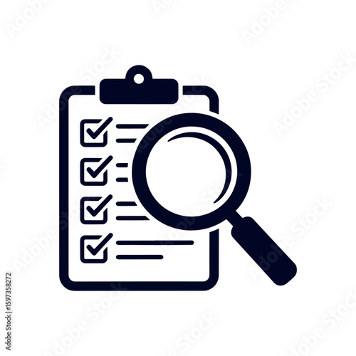 Detailed Examination of Task Completion A Magnifying Glass Over a Clipboard with Checkmarks Symbolizing Scrutiny and Thoroughness in Project Management