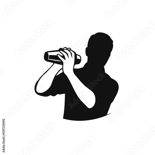 Simple Silhouette Bartender Logo, Bartender Shaking Cocktail Shaker, Black Figure