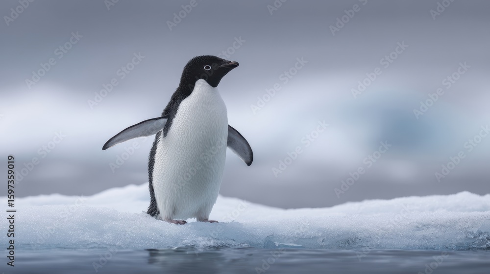 Fototapeta premium The Delightful Adelie Penguin Standing Gracefully on Ice in Antarctica