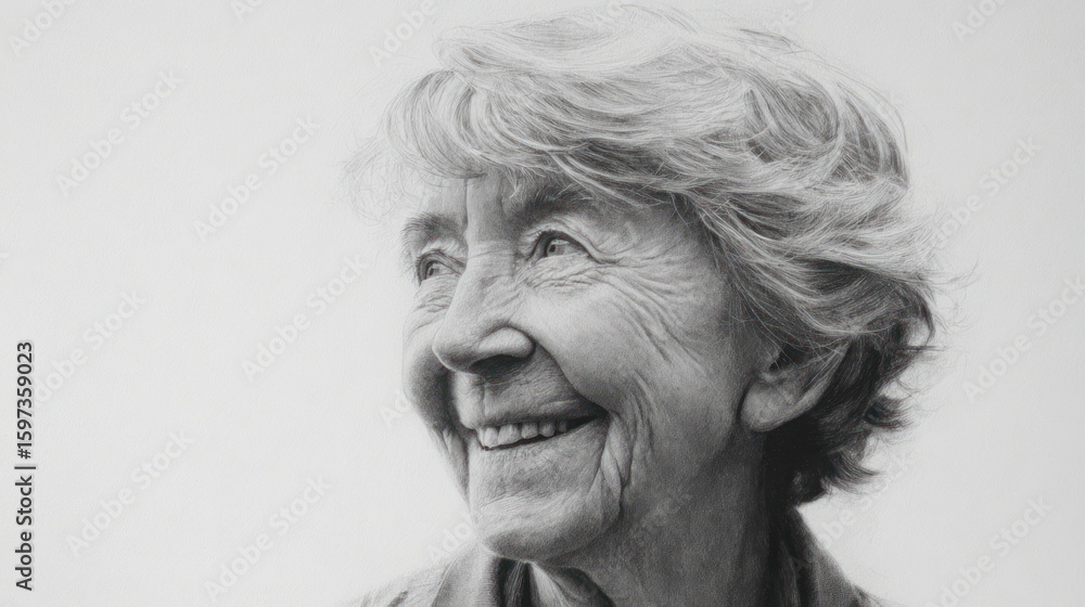 Smiling senior woman portrait grayscale Smiling senior woman portrait grayscale