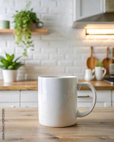 Wallpaper Mural White ceramic mug on wooden table in kitchen white mug Torontodigital.ca