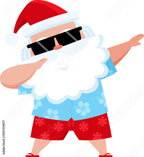 Summer Santa Claus Doing Dab Pose In Hawaiian Shirt - Vector Illustration Flat Design Isolated On Transparent Background