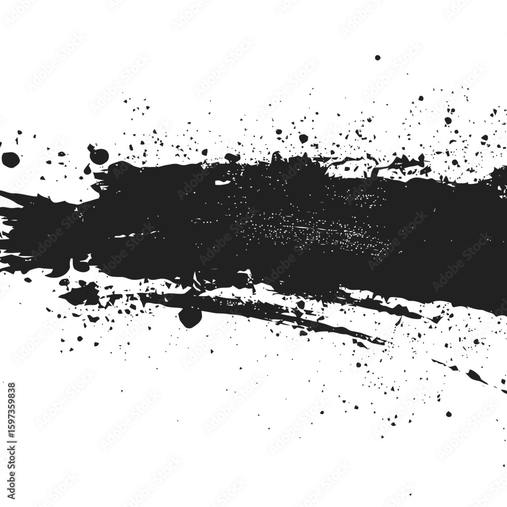 Naklejka premium A dynamic black ink splash creates a textured abstract brush stroke