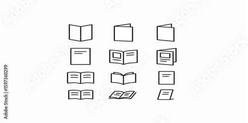 Print   Brochure line icons set. Flyer leaflet, catalogue, booklet, magazine, letterhead, open book and other polygraphy vector illustration. 