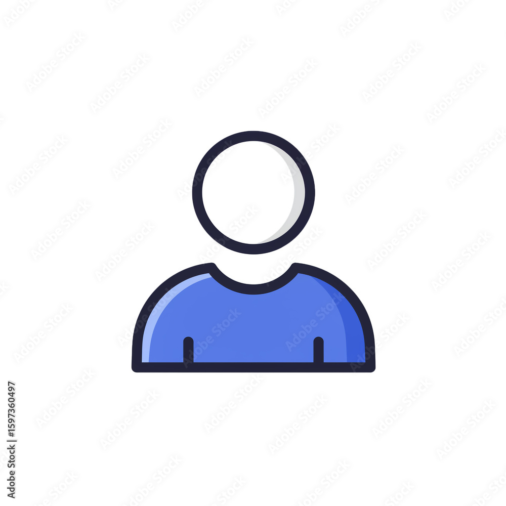 Fototapeta premium A modern flat design user icon with a blue torso and bold outline, symbolizing a person or account.