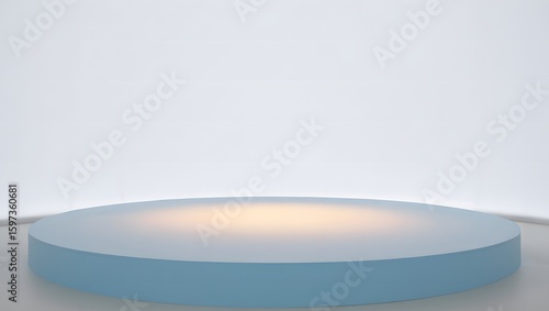White background with blue and white vases, 3D illustration of an empty round ceramic plate object