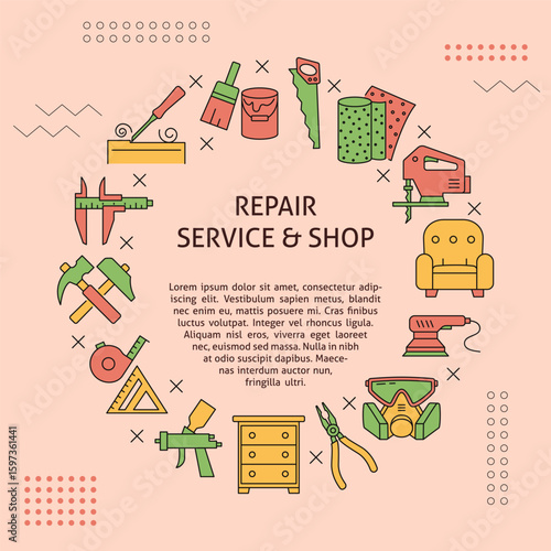 Repair service and shop round banner