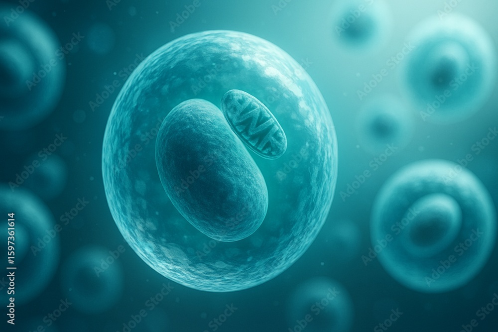 Naklejka premium Cellular Anatomy: A detailed, abstract view of microscopic cells showcasing their intricate biological structures, ideal for scientific or medical illustrations.