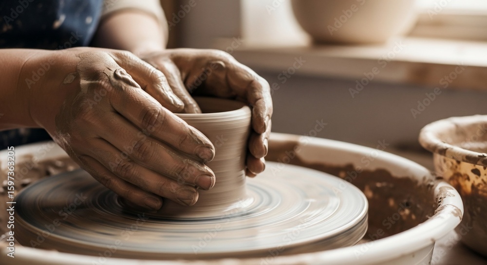 The Gentle Hands of a Potter Shaping Clay on a Wheel a Testament to Artistic Creation The Gentle Hands of a Potter Shaping Clay on a Wheel a Testament to Artistic Creation