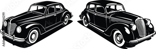 Classic Black Cars silhouette Illustration. Vintage car vector.