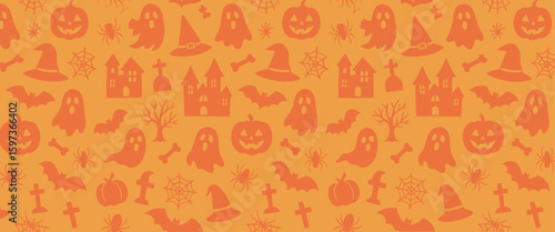 Halloween vector seamless pattern. halloween orange silhouette pattern
