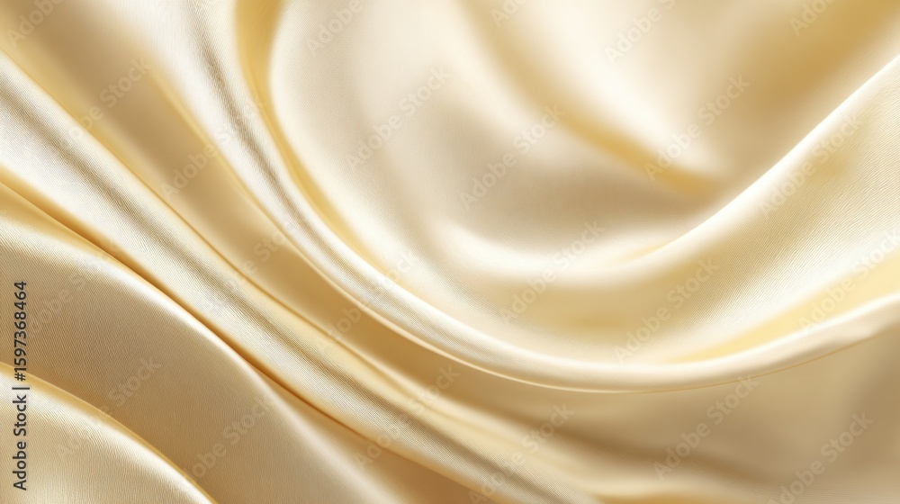 Obraz premium Soft, luxurious golden fabric flows smoothly, showcasing delicate curves and subtle shine. The warm tones create an inviting atmosphere for various design applications.