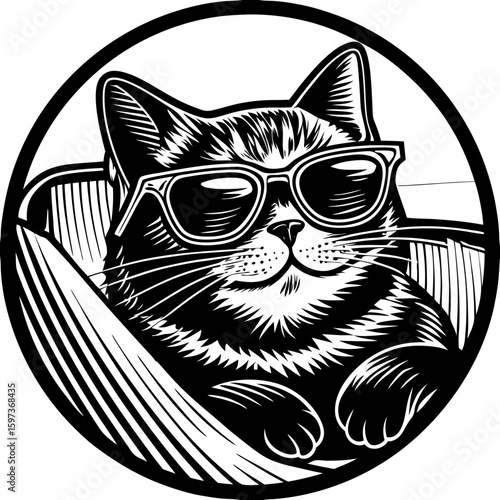 cat wearing sunglasses (linocut style)