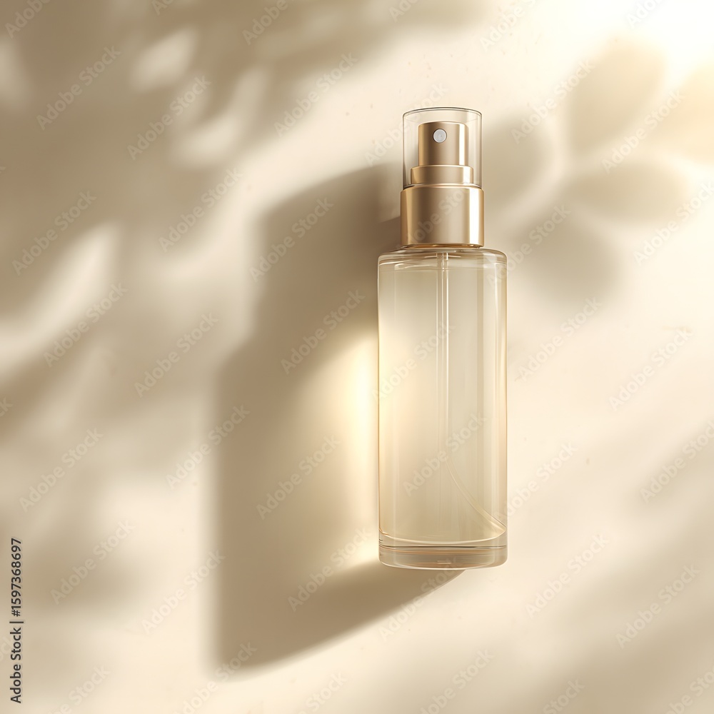 Naklejka premium Refreshing perfume bottle minimalist studio product photography soft lighting aesthetic appeal