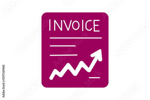 The image is an icon of an invoice document. It features the word “INVOICE” at the top, with horizontal lines representing text fields.