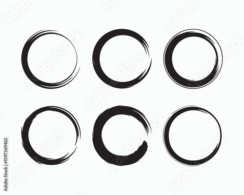 Hand drawn irregular circle sketch set, various styles, doodle frames, abstract round borders, simple artistic line art