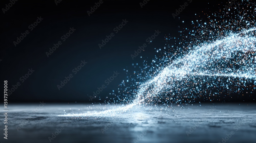 Naklejka premium Sparkling particles cascading on a dark surface.