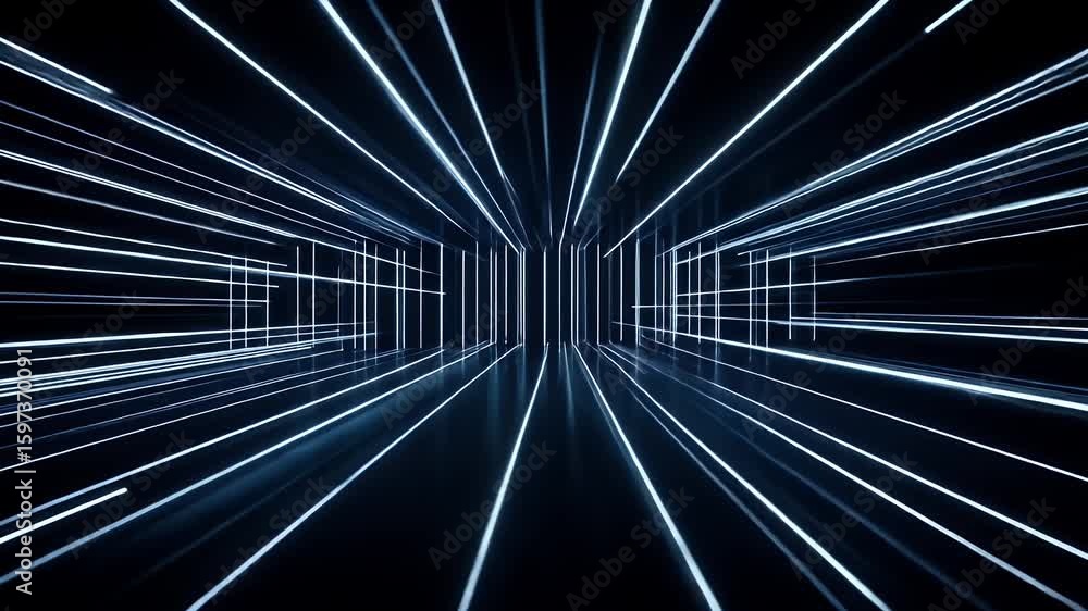 Geometric grid of glowing blue lines receding into darkness Geometric grid of glowing blue lines receding into darkness