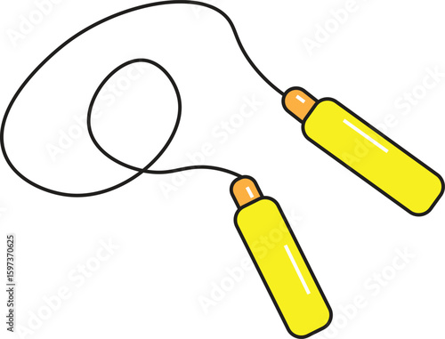 Bright Yellow Jump Rope Vector Illustration with Simple Outline Style for Fitness Equipment Icons and Sport Activity Designs