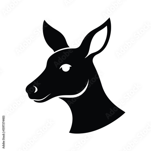 Silhouette vector of a kangaroo head with long ears and muzzle for iconic marsupial wildlife design Vector illustration