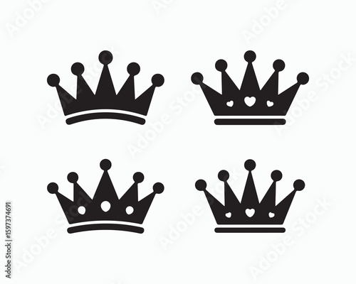 Regal crown vector illustration set, showcasing different styles, perfect for royal, luxury, and nobility themes. Ideal for monarchy-related designs, these crowns symbolize kingdom, empire, and throne