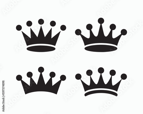 Regal crown vector illustration set, showcasing different styles, perfect for royal, luxury, and nobility themes. Ideal for monarchy-related designs, these crowns symbolize kingdom, empire, and throne
