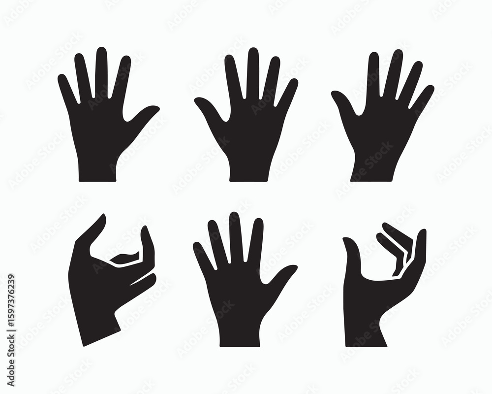 Fototapeta premium Hand vector silhouette, detailed hand gestures, positions, signs. Ideal arm, hands for illustrations, logos, icons. High quality graphics showcasing human interaction, expression