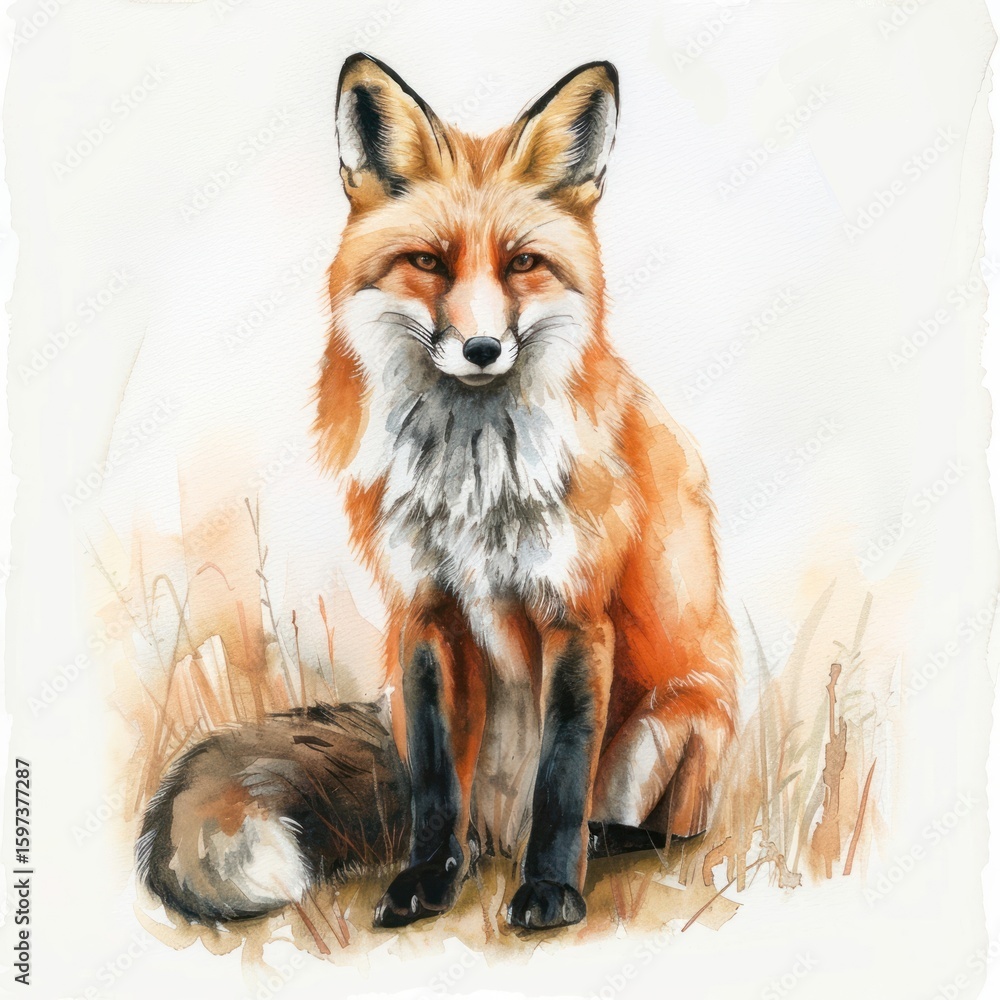 Fototapeta premium A fox illustration watercolor realistic.