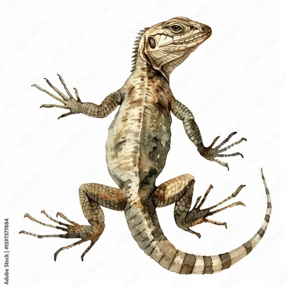Naklejka premium An isolated lizard illustration watercolor reptile.