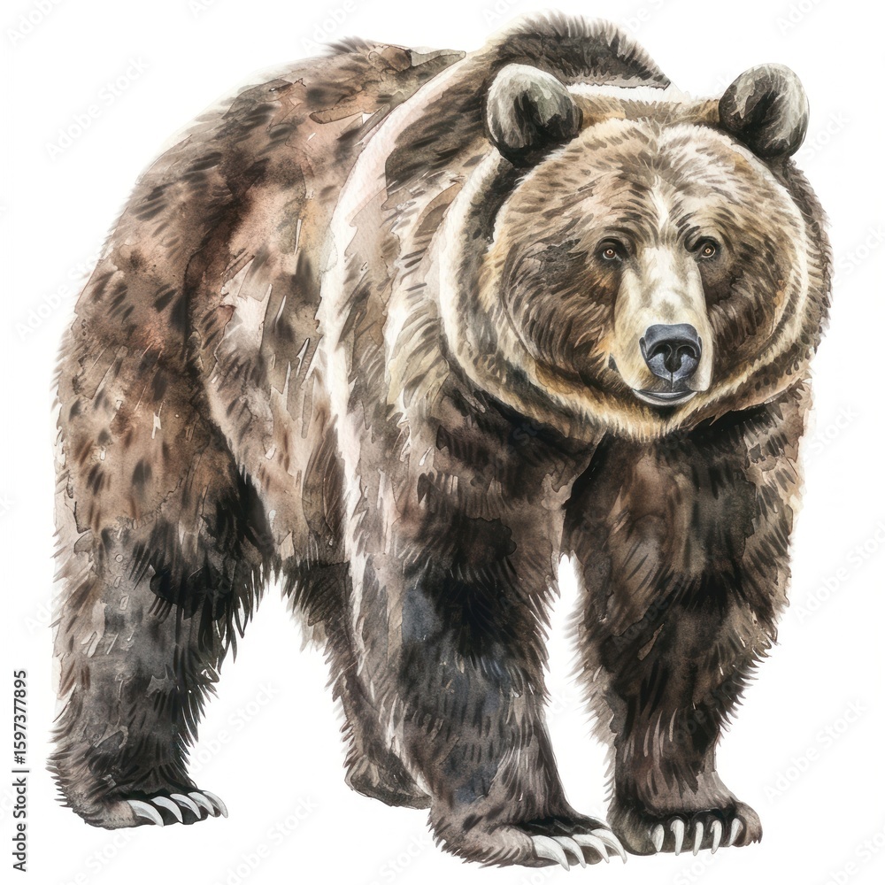 Fototapeta premium An isolated Grizzly bear illustration watercolor realistic.