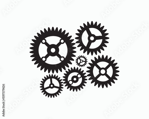 Gear icon vector set, black cogwheel vector collection, mechanical gear shapes, engineering symbols, industrial machinery, sprocket designs, abstract gearwheel graphics 