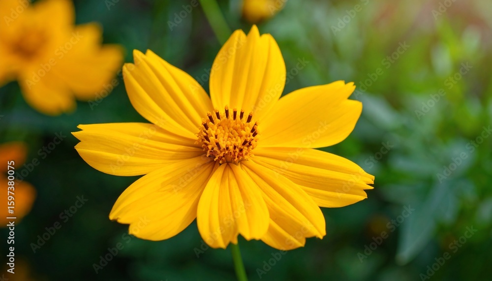Vibrant Yellow Cosmos Flower in a Lush Garden Vibrant Yellow Cosmos Flower in a Lush Garden