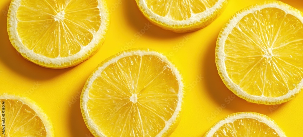 Fototapeta premium The Bright Lemon Slices Against a Cheerful Yellow Background