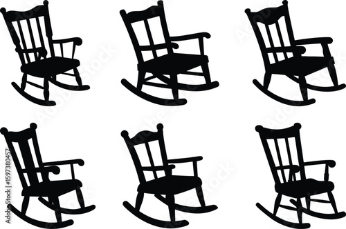 Rocking Chair Silhouette Icons Set for Comfort, Vintage, and Furniture Design
