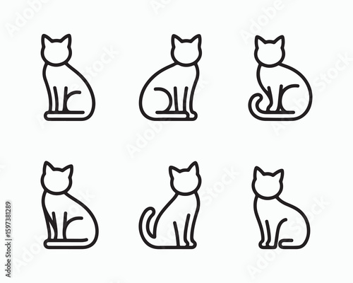 Minimalist cat outlines in various poses, perfect for pet lovers, art illustrations, and design projects. Elegant black outline on a stark white background