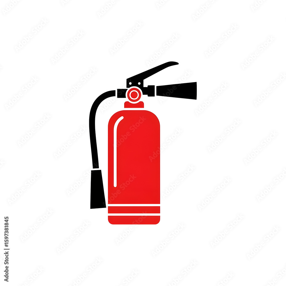 Obraz premium Red fire extinguisher icon, showing nozzle and handle.